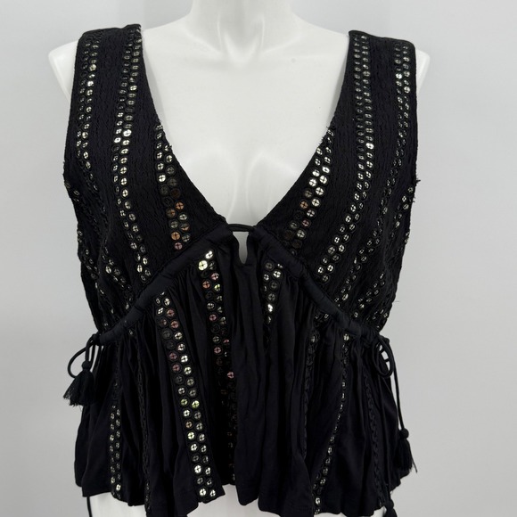 Anthropologie Forever‎ That Girl V-Neck Sequin Embellished Tank Black XL - Picture 4 of 14